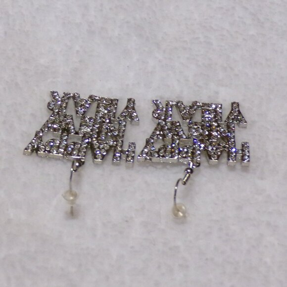 NEW Silver Happy New Year Earrings Crystal Rhinestones - Picture 6 of 7